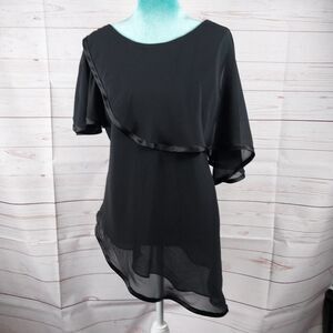 VTG Guilia Black Chiffon Layered Asymmetrical Blouse Top Womens Sz 12 Whimsygoth